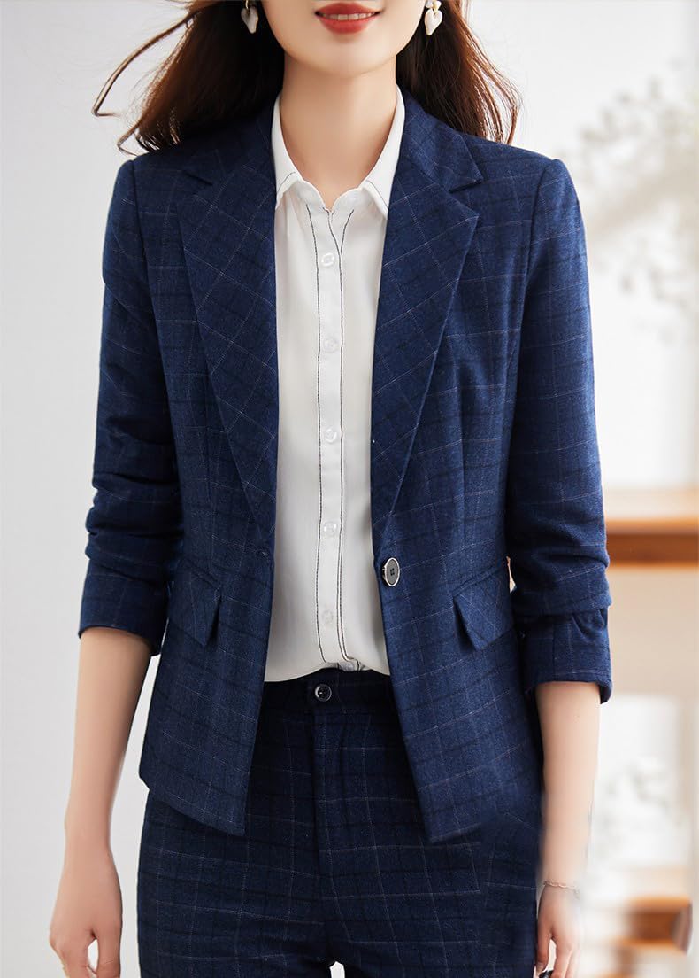 Women's Plaid Suit Three Pieces Single Breasted Button Jacket Vest Pants Office Work Checked Tuxedos