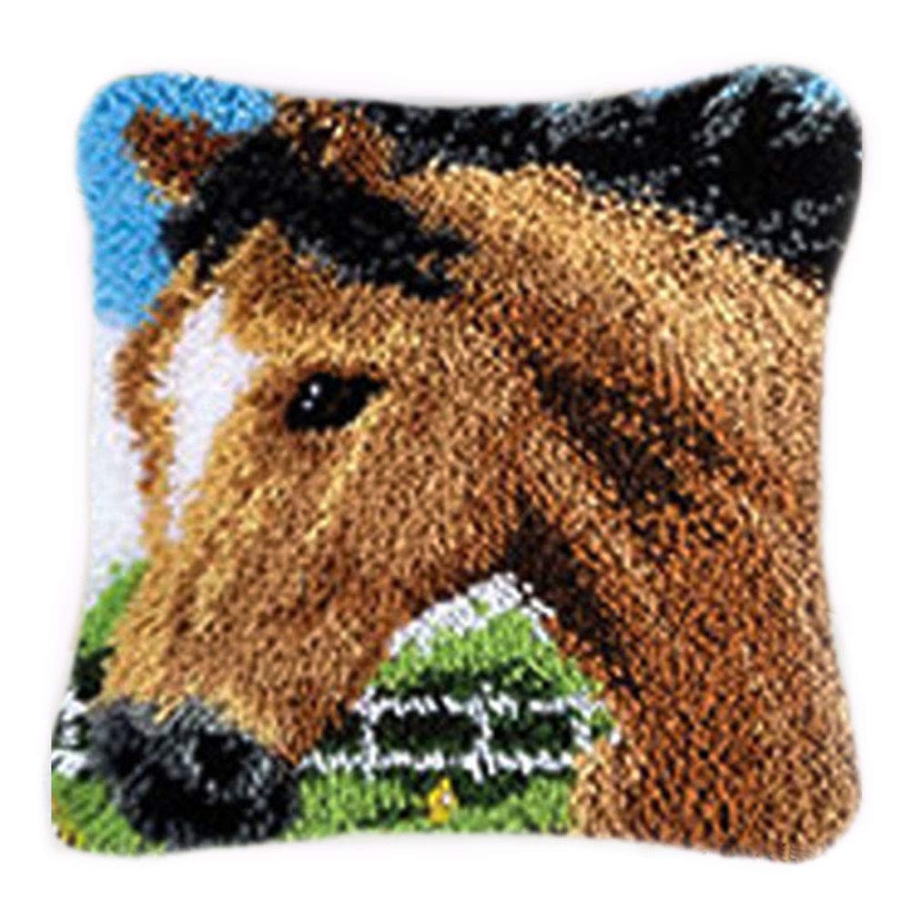 DIY Cushion Carpet Floor Mat Pillow Latch Hook Kits Rug Cover Hand Craft Crochet for Kids Parents Wedding Gift Horse