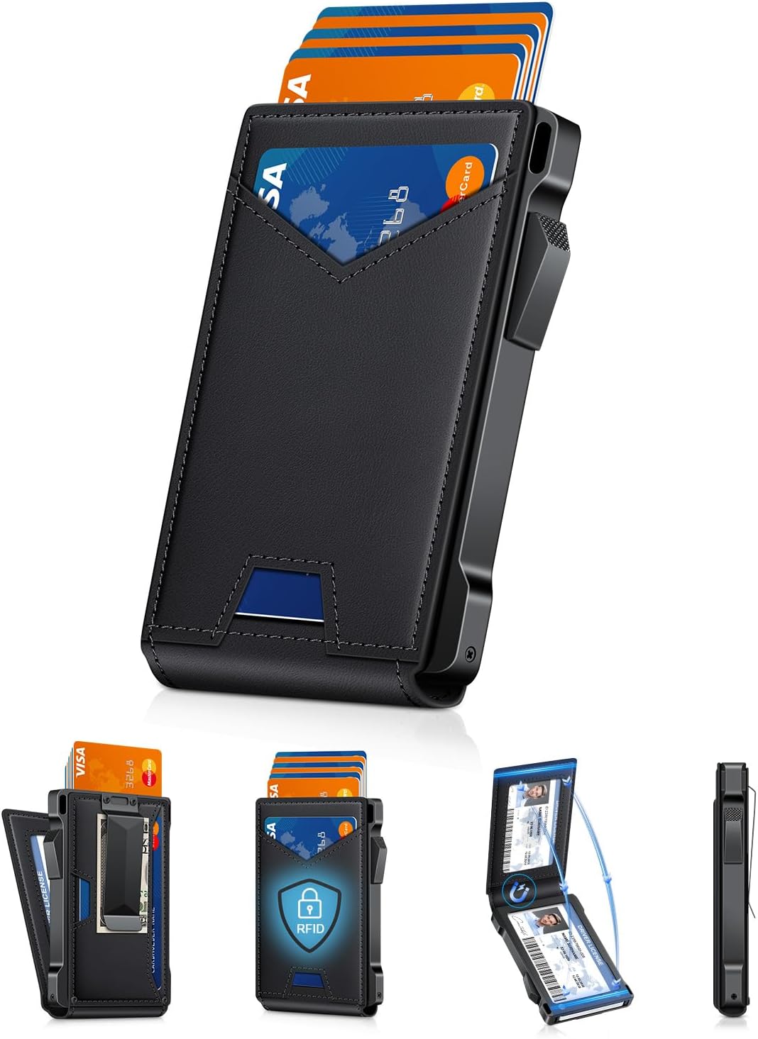 Wallet for Men RFID Wallet with 2 ID Windows & Money Clip, Slim Pop Up Card Holder for 10-12 Cards, Bifold Minimalist Smart Wallet for Front Pocket, Compact Metal Credit Card Holder, Gifts for Men - imagen 7