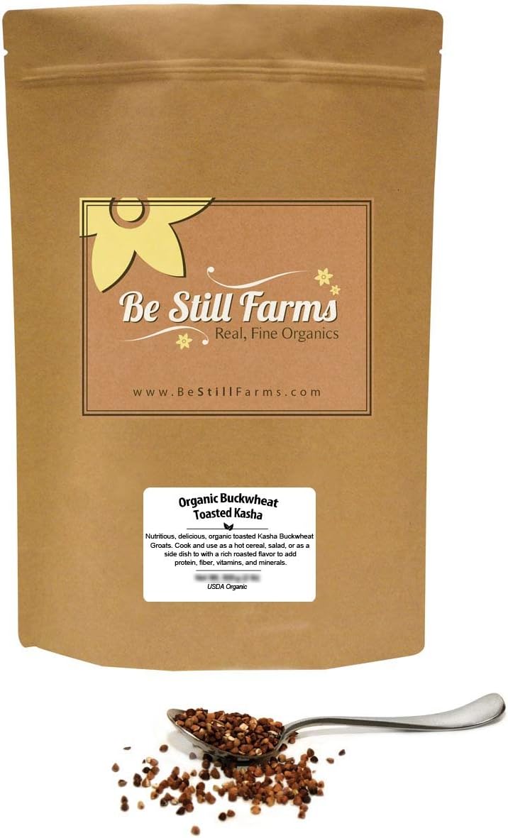 Be Still Farms Organic Buckwheat Toasted Kasha (1lb) Toasted Buckwheat Groats - Kasha Buckwheat Organic - Make Roasted Buckwheat - Activated Buckwheat - Buckwheat Groats Diet - Non-GMO - Vegan Snacks