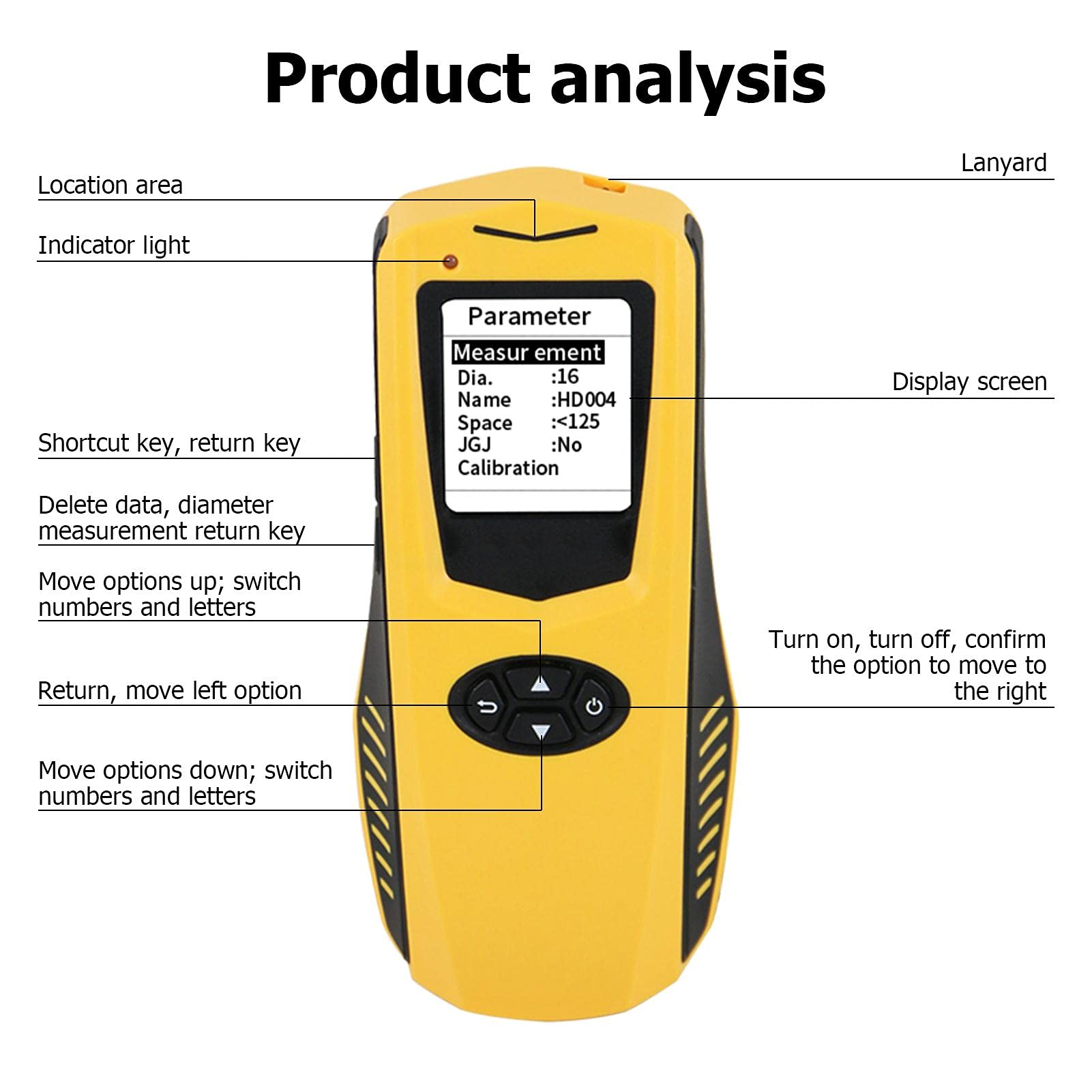 DEWIN Scanner per Armature, Scanner da Parete ZL610 Strumento di Misura per rilevatore di Armature con rilevatore di Armature per localizzatore di calcestruzzo