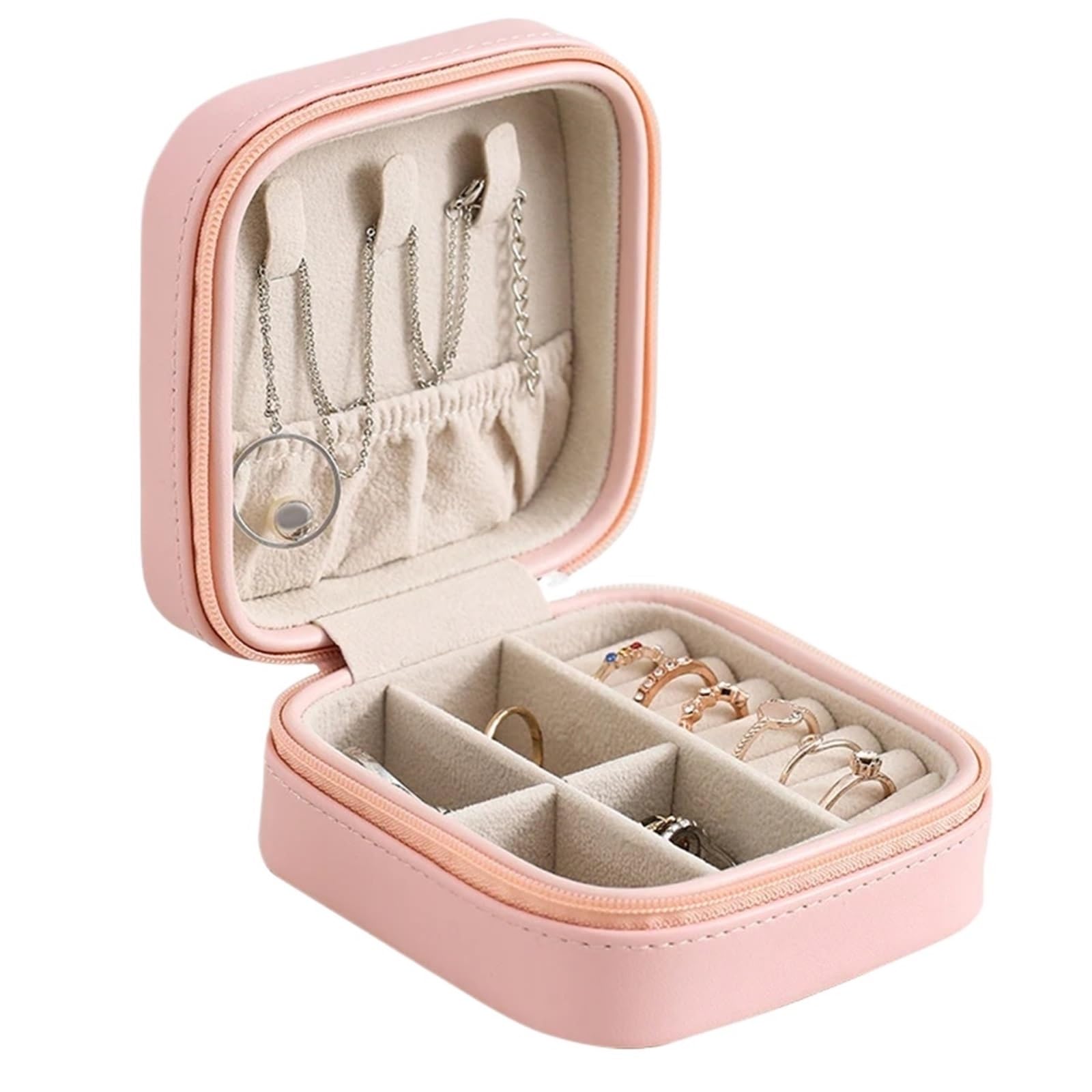 ESTDKMNOS Portable Jewellery Case， Jewellery Box Multicolor 10x10x5cm PU Travel Storage(Pink)