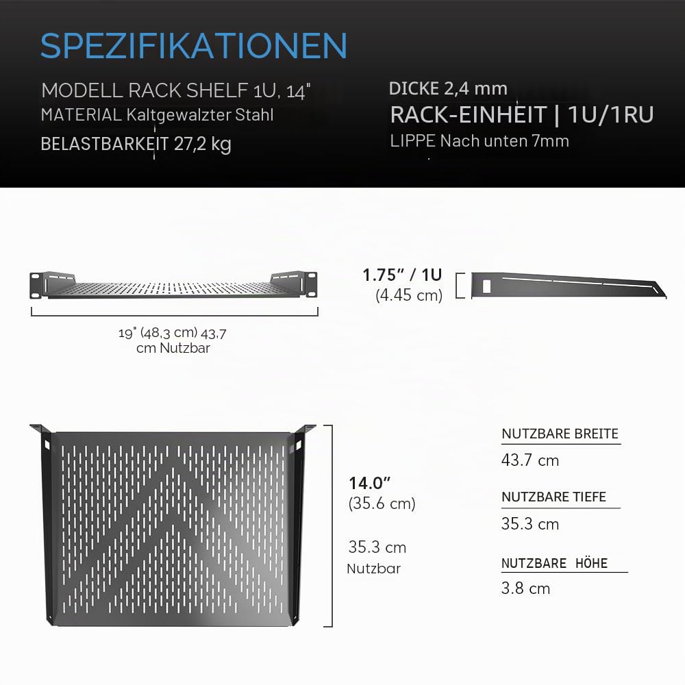AC Infinity 19-Zoll Fachboden 1 HE – perforiert