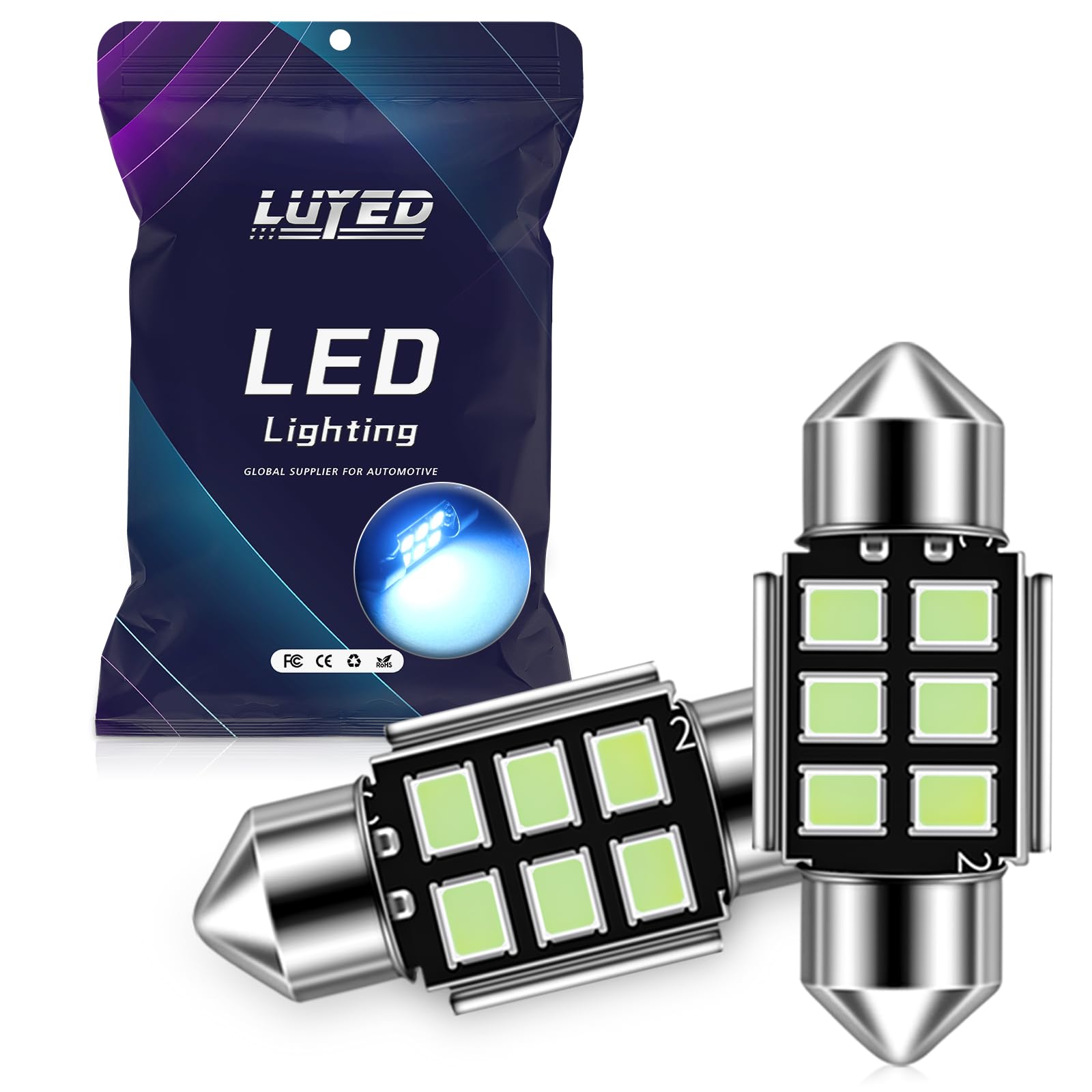 DE3175 LED Bulbs, Super Bright Ice Blue 2835 Chipsets Canbus Error Free 31mm 1.25" DE3021 DE3022 3175 6428 LED Bulbs for Car Interior Map Reading Dome Trunk Courtesy Lights,Pack of 2