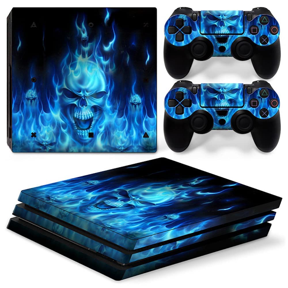 eWINNER Vinyl Skins Games Console Decals & Controller Stickers Skin compatible with Sony PS4 Pro Console&Dualshock Controller Only (not PS4 /not PS4 Slim/Not PS5) (Skull Blue)