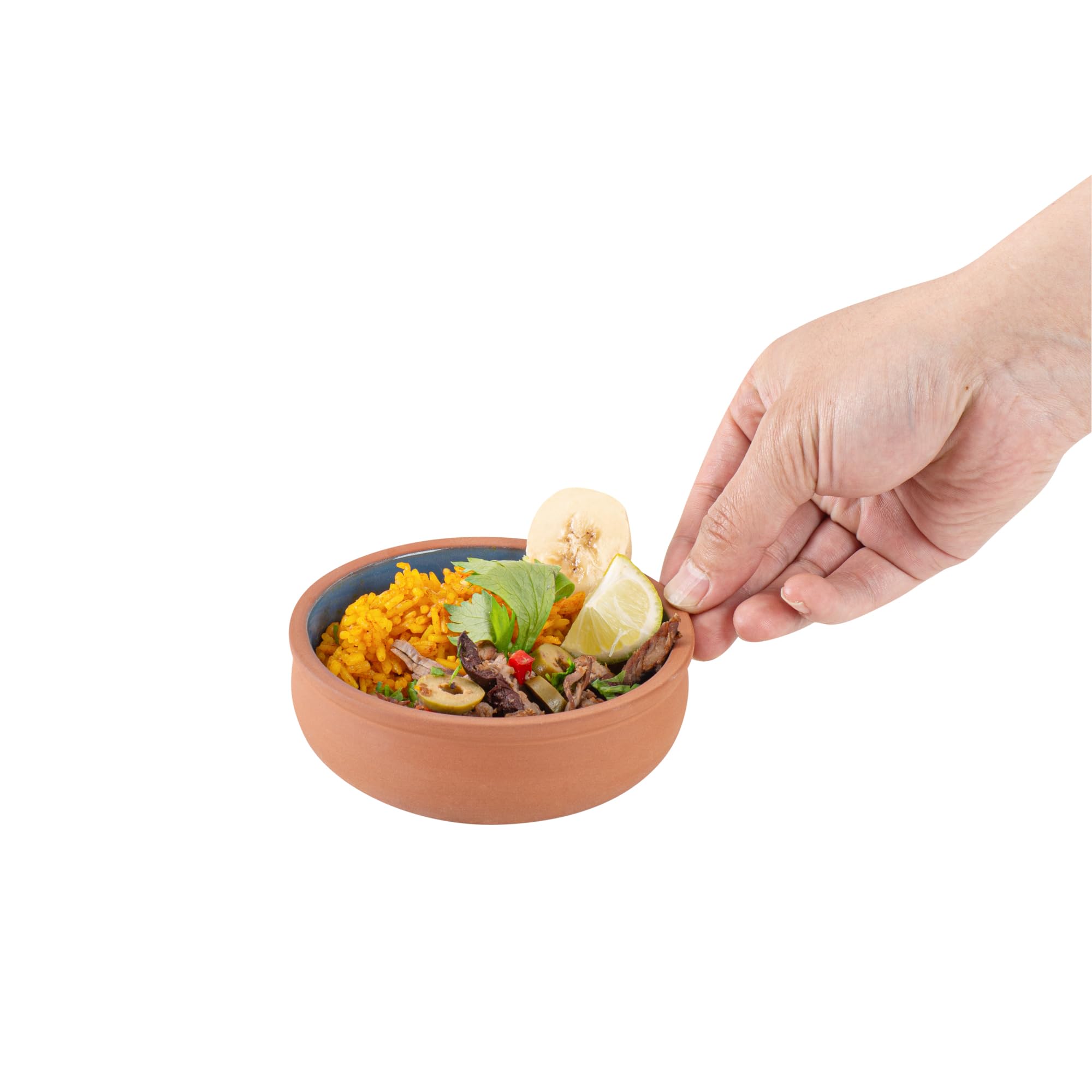 Restaurantware -Terra Tek Cazuelas de terracota de 6.75 onzas, 2 ollas de arcilla esmaltada azul para cocinar, listas para horno, microondas, ollas de terracota para servir, lavavajillas, para cocinar
