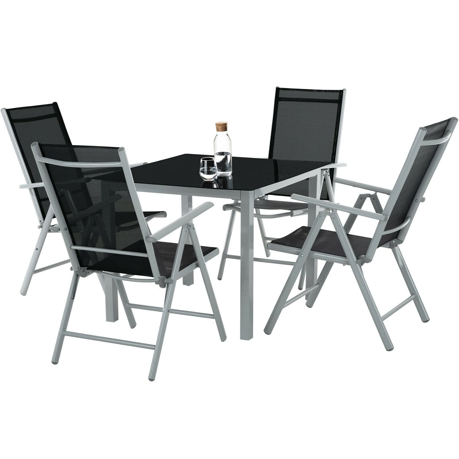 Zestaw ogrodowy 4+1 krzesła stół aluminiowe składane meble patio odporne na warunki atmosferyczne (kolor: Jasnoszary)
