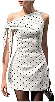 Floerns Women's Polka Dot Off-Shoulder Knot Side Bodycon Mini Dress - Retro Stretchy Casual Fit