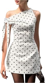 Floerns Women's Polka Dot Off-Shoulder Knot Side Bodycon Mini Dress - Retro Stretchy Casual Fit