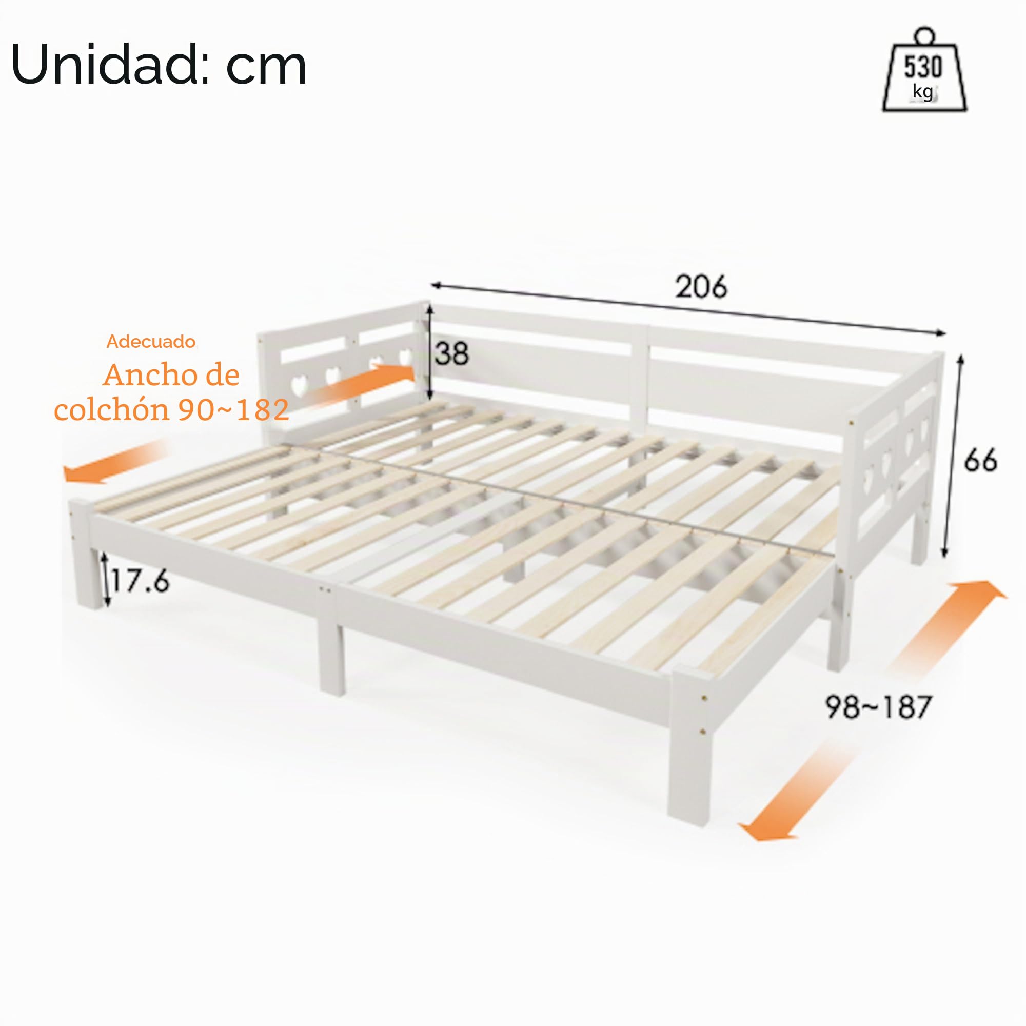 Cama nido 90x190/200 cm de pino macizo con cama y somier con ruedas, cama de 2 plazas, color blanco (90 x 200 cm)