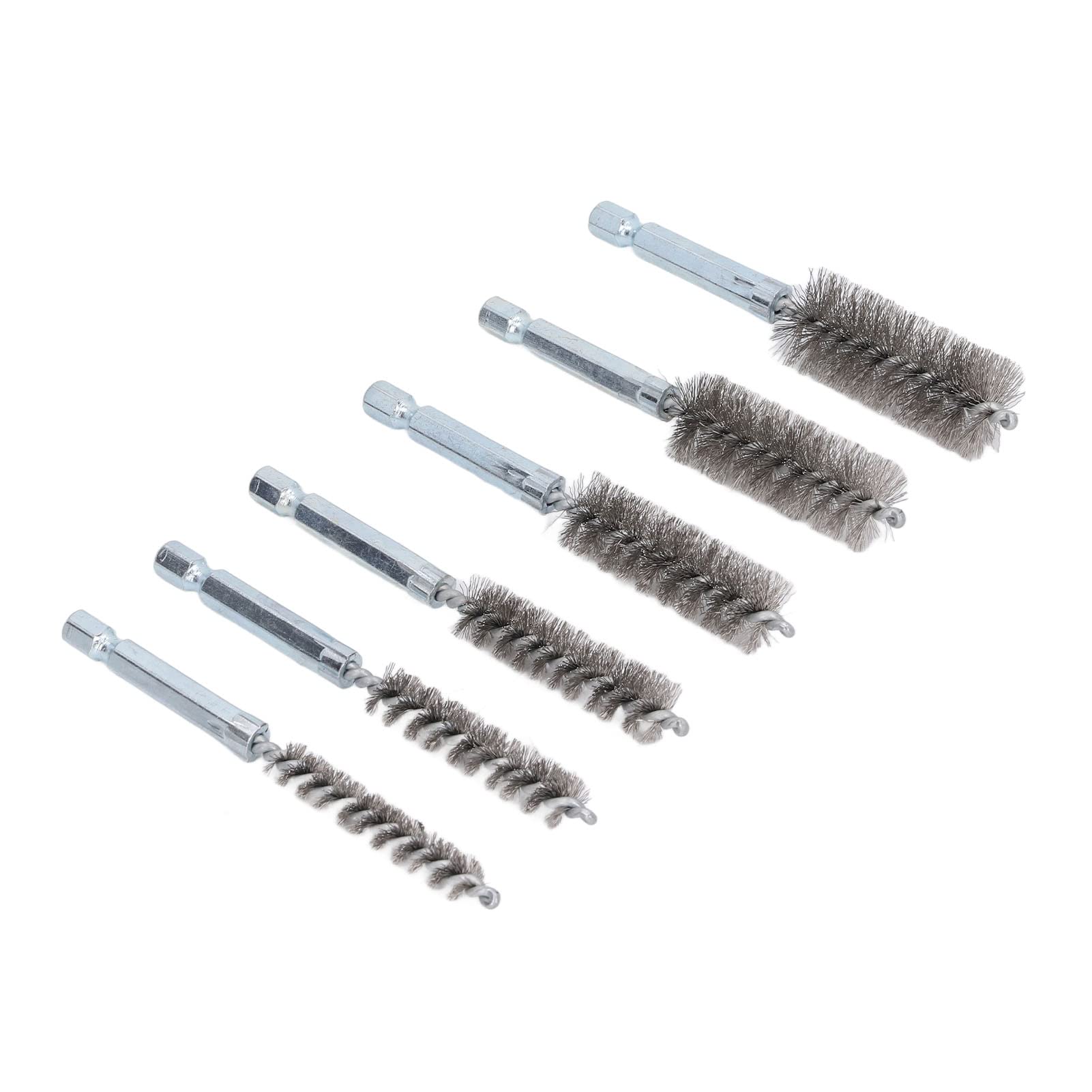 Sorandy 6PCS Durable Rust-Proof Bore Brush Set for Electric Drill Cleaning - Wide Application in Car, Garage, and Office 4in Cleaning Brushes for Abrasive Machining (Steel Wire (Silver))