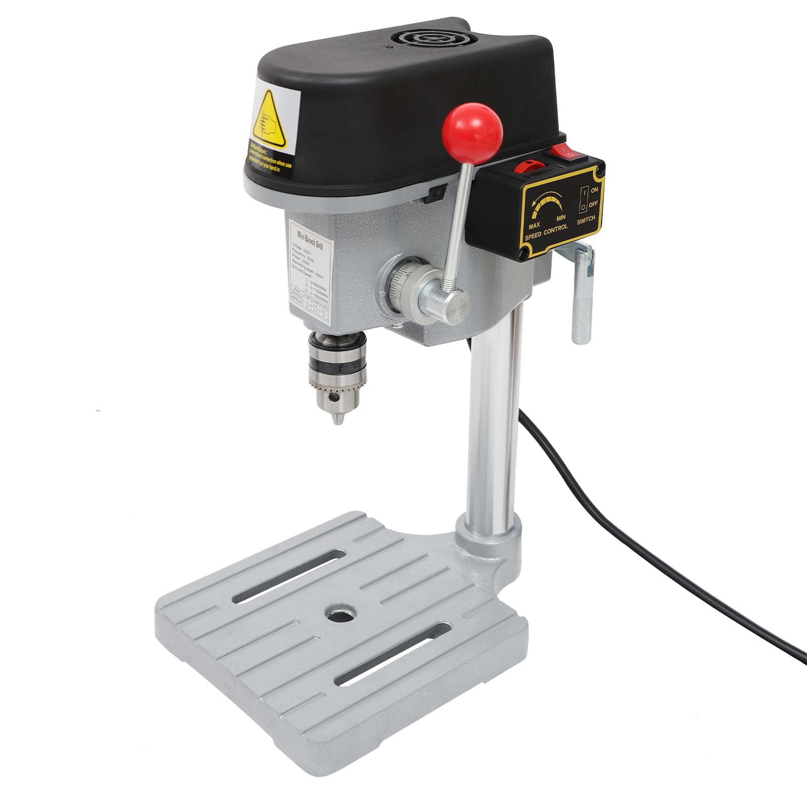 Trapano da tavolo 340 W, elettrico con base, 3 marce, velocità regolabile (0-16000 giri/min), mini trapano professionale da tavolo per legno, plastica, alluminio, fai da te e montaggio di mobili
