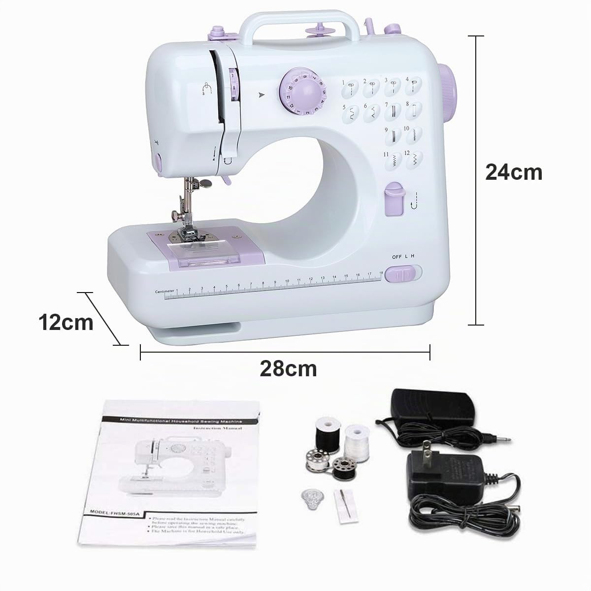 Macchina da cucire multifunzionale a 12 aghi domestica elettrica portatile Doppio filo Cucitura inversa Due velocità