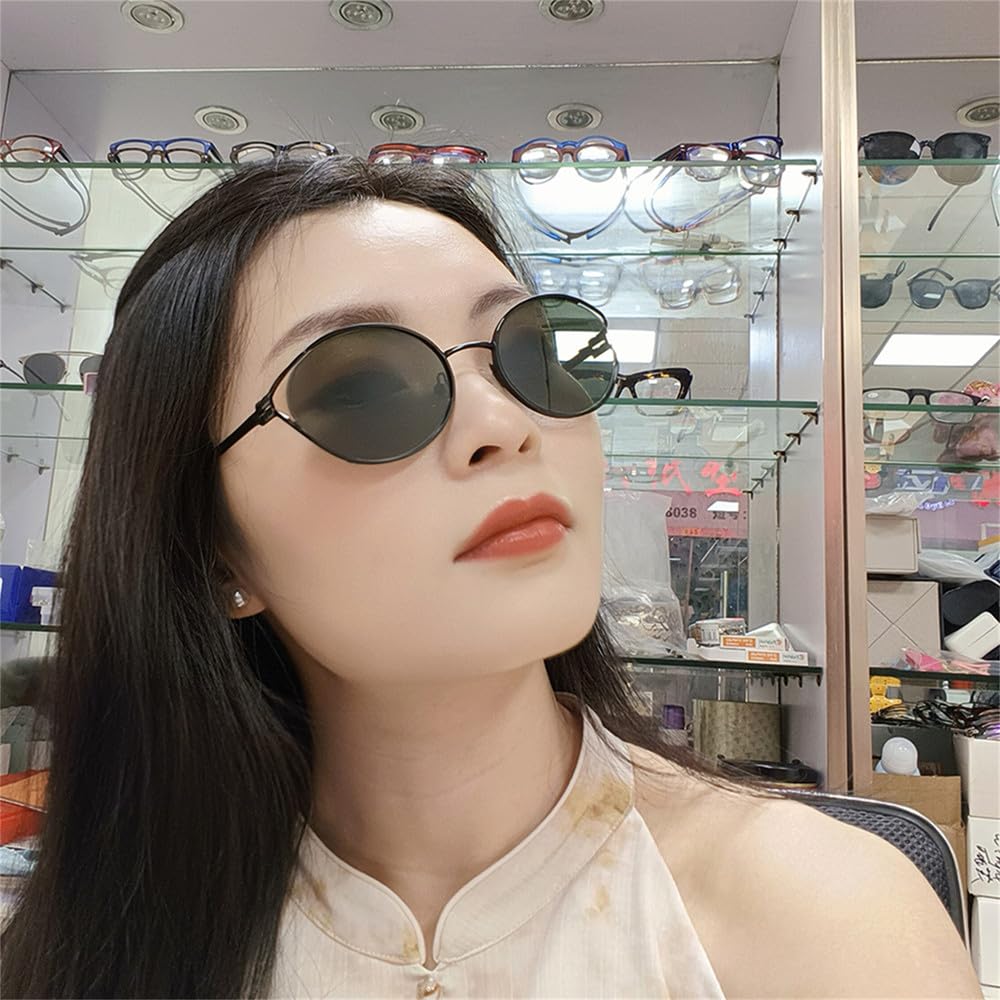 Occhiali da Sole ovali con Montatura in Metallo retrò per Donna Uomo Guida tonalità Maschili Lenti Piccoli Occhiali da Sole UV400