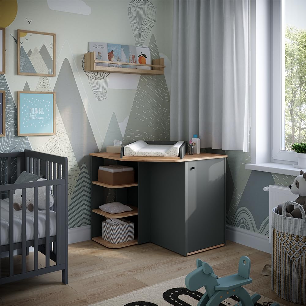 Vicco Commode à Langer Kristian, Anthracite/Artisan, 85x77.3cm avec 3 Compartiments fermés, pour Une Utilisation comme Table à Langer et Espace de Rangement