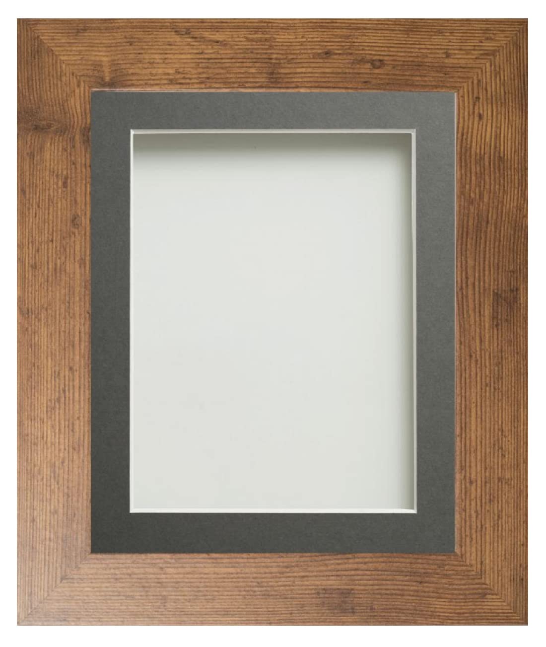Frame Company Watson Rustic Picture Photo Frame fitted with Perspex, 12x10 inch with Grey Mount for image size 10x8 inch