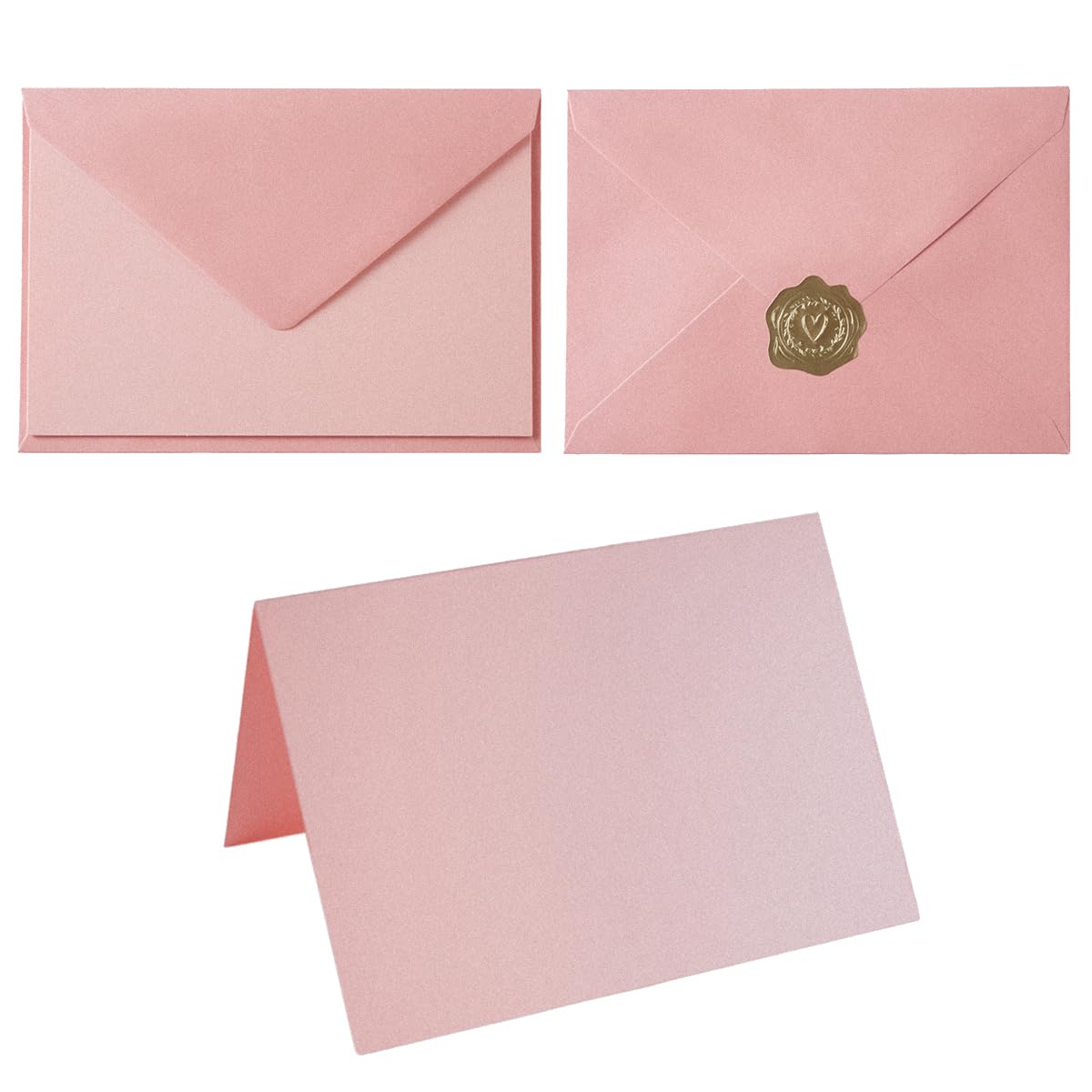 Homtable 50 Pack Shiny Envelopes with Shiny Cards and Gold Stickers for Invitations and Greeting Cards (Shiny Pink, 5x7)