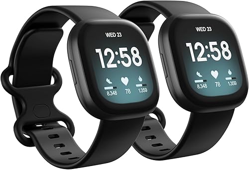 Paquete de 2 bandas impermeables compatibles con Fitbit Versa 3Fitbit Versa 4Fitbit SenseSense 2, pulseras deportivas clásicas de repuesto suaves