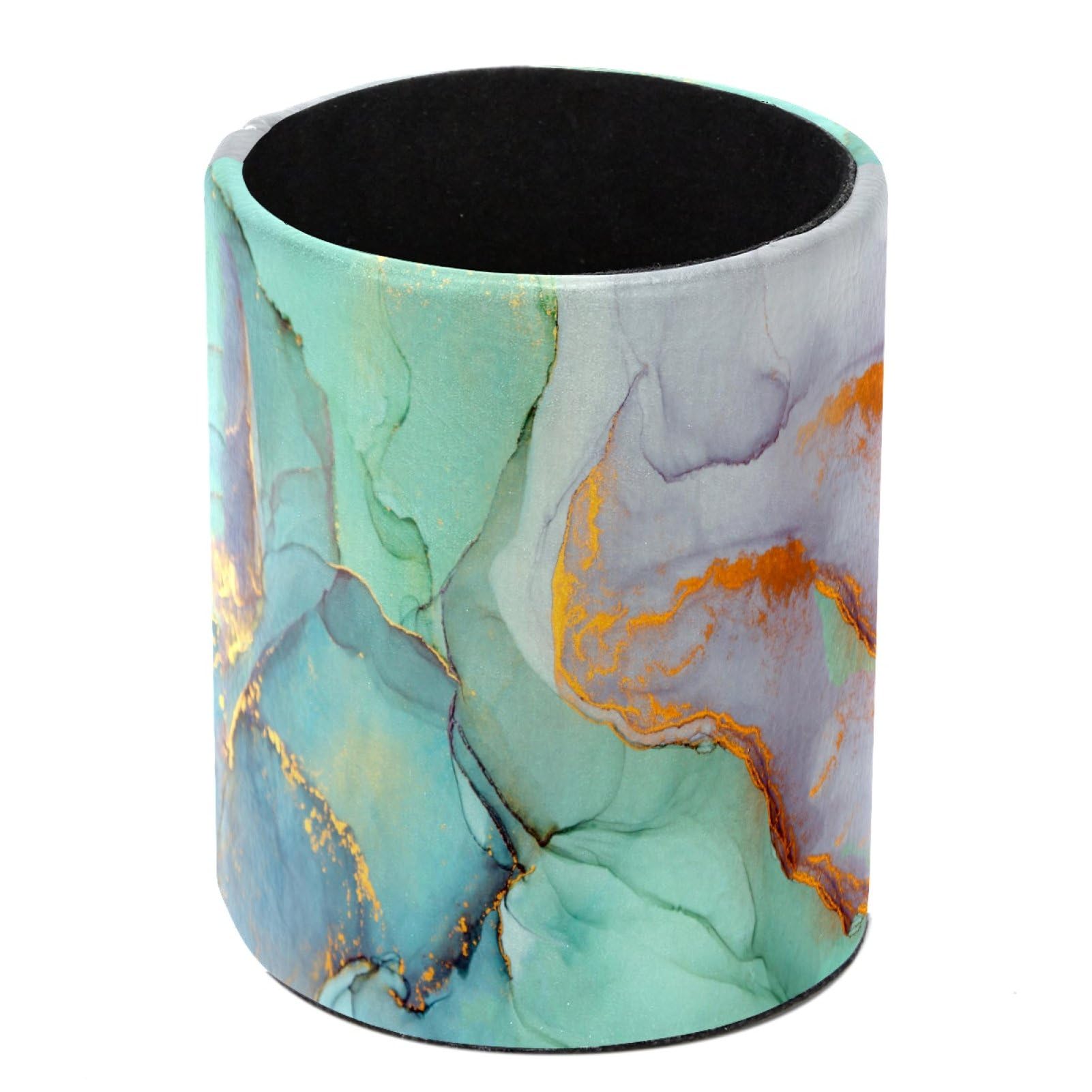Luoweisi Teal Blue Marble Pen Holder for Desk, Leather Pen Pot, Desk Pencil Holder Round Makeup Organiser Home Office School Suppliers