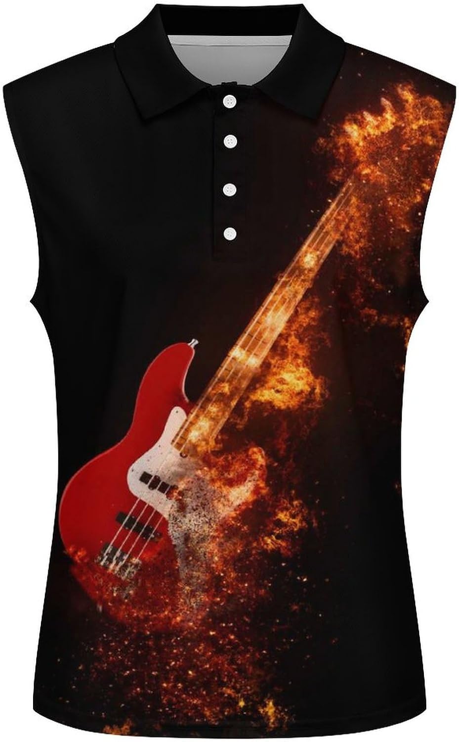 Epic Rock Bass Guitar on Fire Women's Golf Shirt Sleeveless Polo Shirts Tank Tops Blouses Tennis T-Shirts Casual
