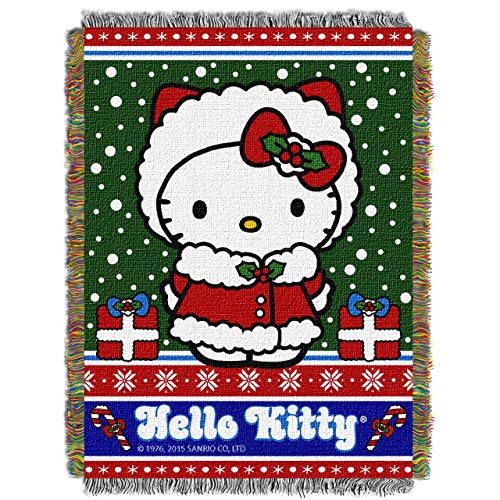 Northwest Hello Kitty Woven Tapestry Throw Blanket, 48" x 60", Snow Kitty