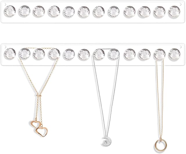 CECOLIC Clear Acrylic Necklaces Holder Wall Mounted Necklace Hangers Hanging Jewelry Organizer with 12 Diamond Shape Hooks - 2 Pack