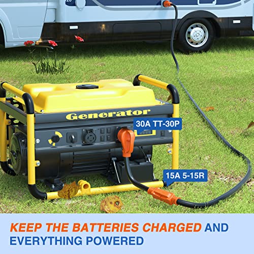 Image of Nilight RV Power Adapter Cord 30 Amp to 15 Amp Pure Copper Heavy Duty 10 Gauge Wire ETL Listed TT-30P to 5-15R 30M /15F Weatherproof Cord for RV Camper Caravan Van Trailer