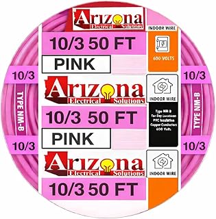 50 Feet 10/3 Type NM-B Copper #10 AWG, 3 Conductor with Ground. Insulated Jacket Pink