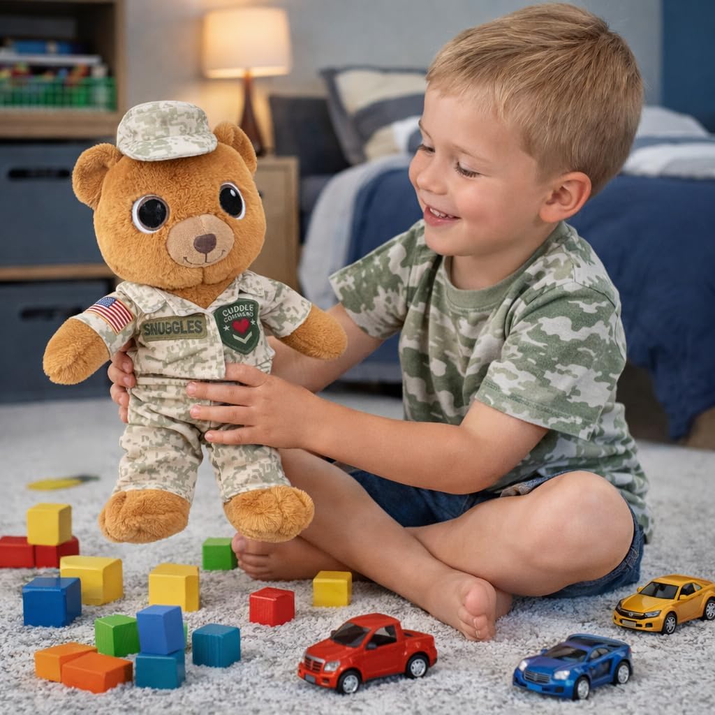 Sergeant Snuggles Military Teddy Bear Plush 10-Inch Soft Camo Stuffed Animal, Comfort Bedtime Toy & Thoughtful Gift for Kids & Military Families