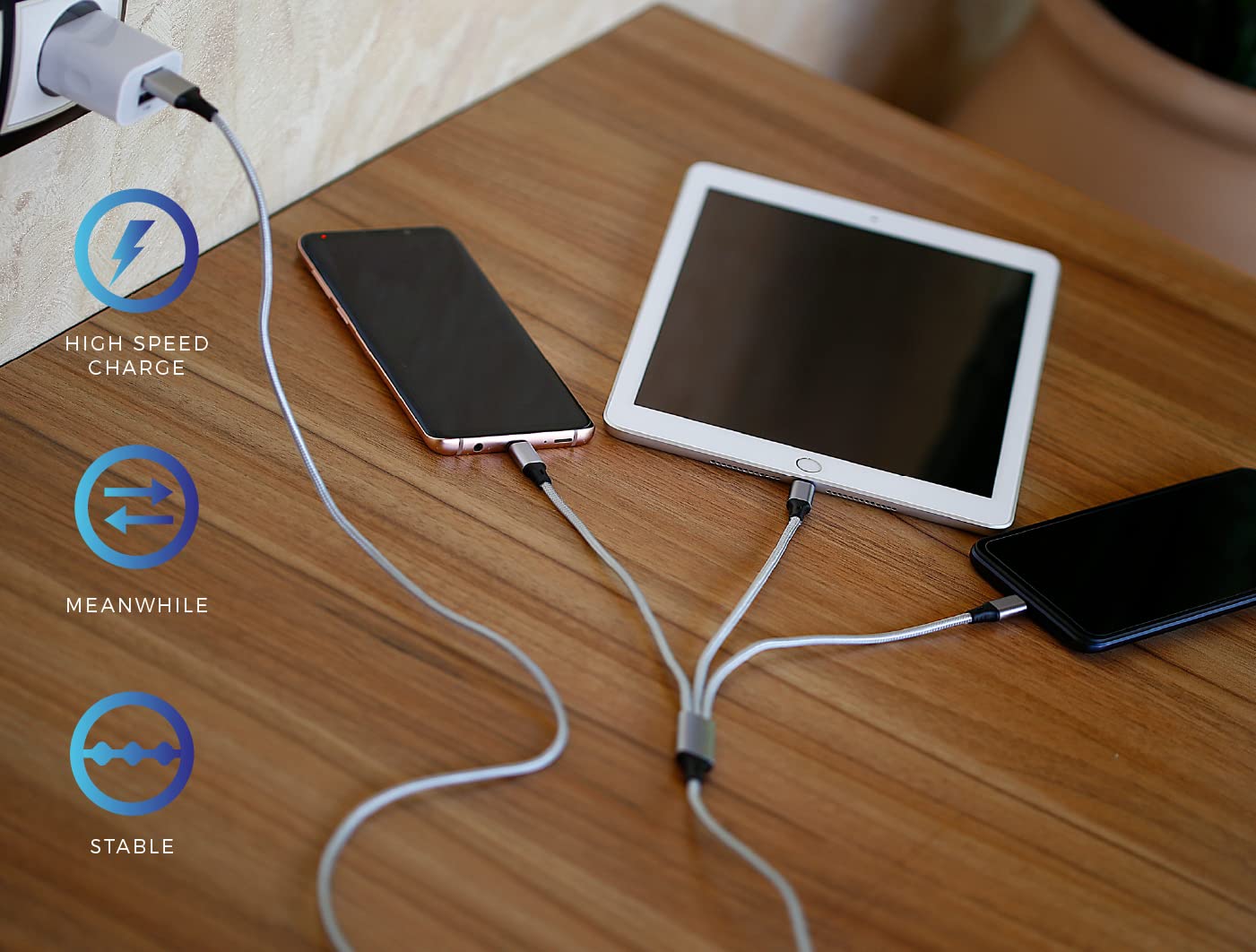 MUTTO Caricatore USB Multiplo 3 in 1 da Viaggio Universale, Caricatore per iPhone, Caricabatterie USB C e carica micro USB, adattatore presa + cavo di ricarica universale 3 in 1