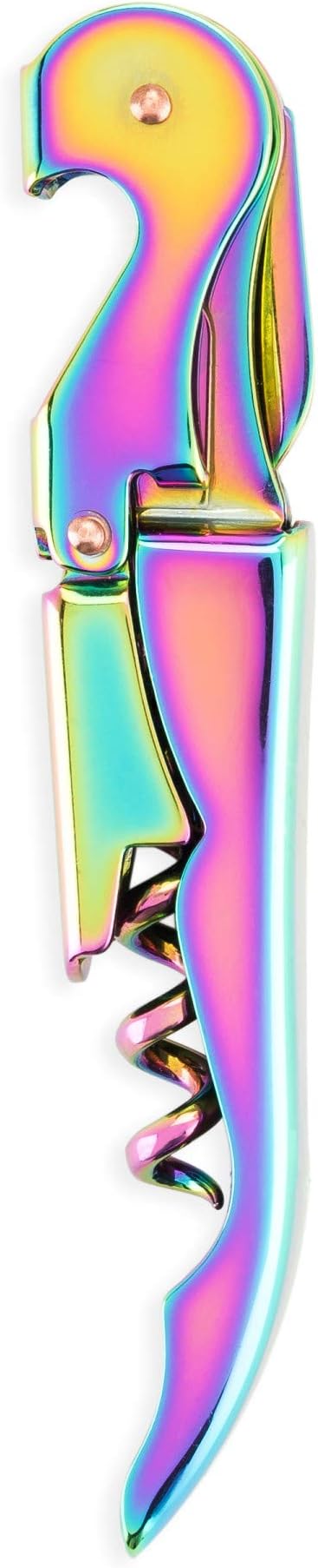 Blush Mirage Iridescent Double Hinged Corkscrew Wine Opener with Built-in Beer Bottle Opener, Stainless Steel Wine Key with Foil Cutter, Home Bar Gifts for Women, Bridesmaid Gifts, Kitchen and Travel
