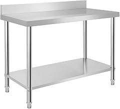 UISEBRT Tavolo da lavoro in acciaio inox con alzata, tavolo da cucina con piedini regolabili, tavolo da cucina con ripiano inferiore extra grande, 120 x 60 x 85 cm, con alzata
