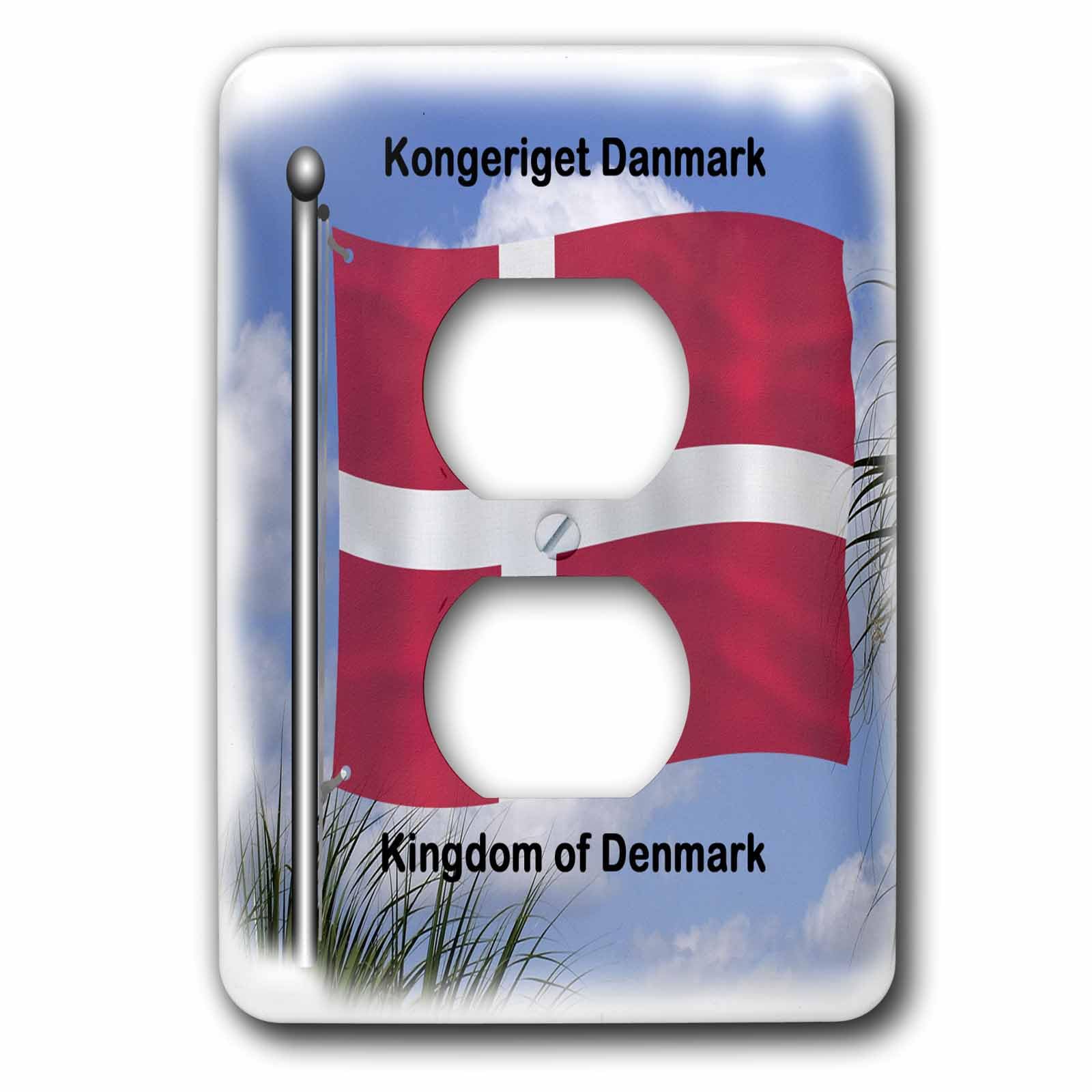 Plaque de finition pour double prise de courant motif drapeau du Danemark et ciel bleu