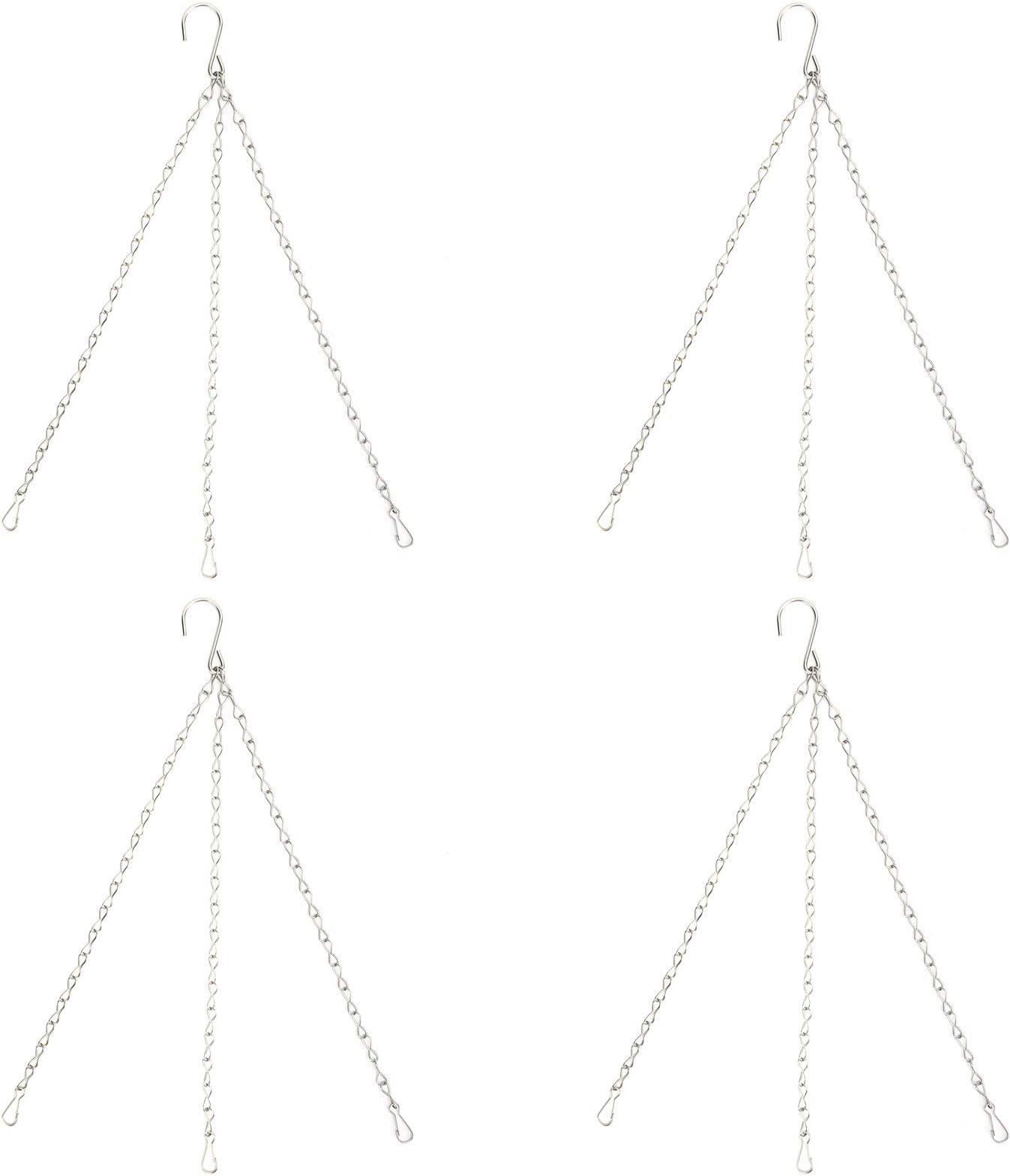 Hanging Basket Chains, 4 PCS Hanging Chain with Clips & Hooks, Stainless Steel Flower Pot Chains for Hanging Plants, Metal Hanging Basket Replacement Chain with 3 Point for Bird Feeders, Planters