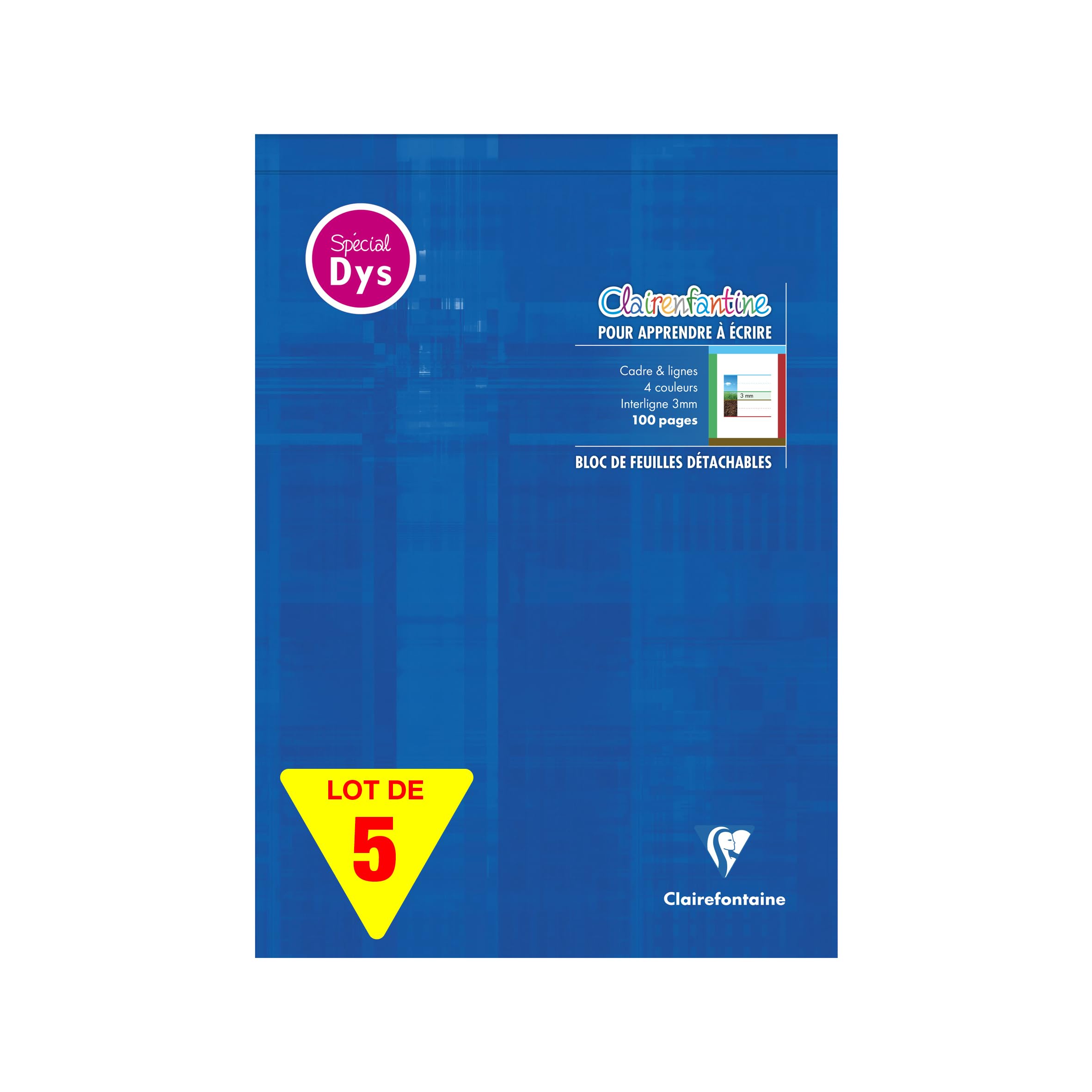Clairefontaine 6138Cpack - Lot 5 Blocs DYS Bleu K A4 100p Interligne 3mm