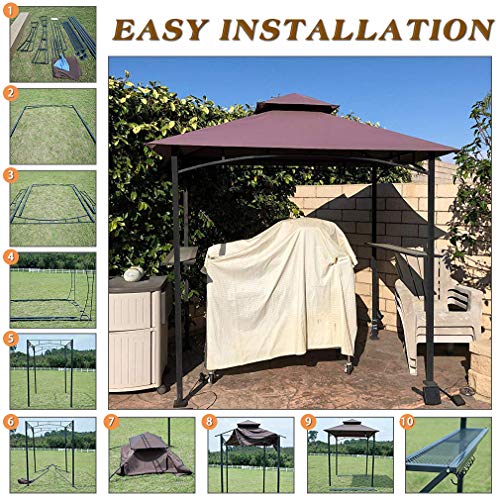 Fdw GZ-F85-BROWN Grill Gazebo 8'X 5' Barbecue Canopy Bbq Gazebo Canopy Tent W/Air Vent Double Tiered Outdoor Brown thumb #5