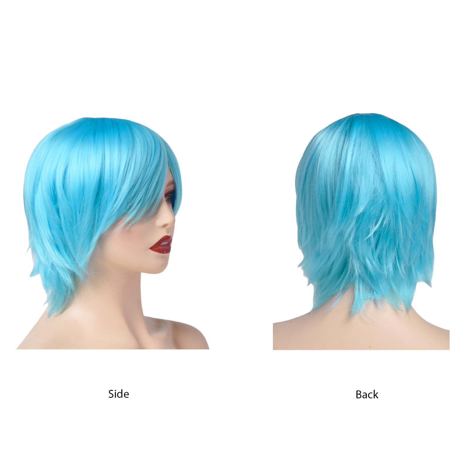 BUYOGET Cosplay Wigs Short Light Blue Natural Layered Straight 8 Inches Universal Costume Wigs for Men Women Halloween - Image 2
