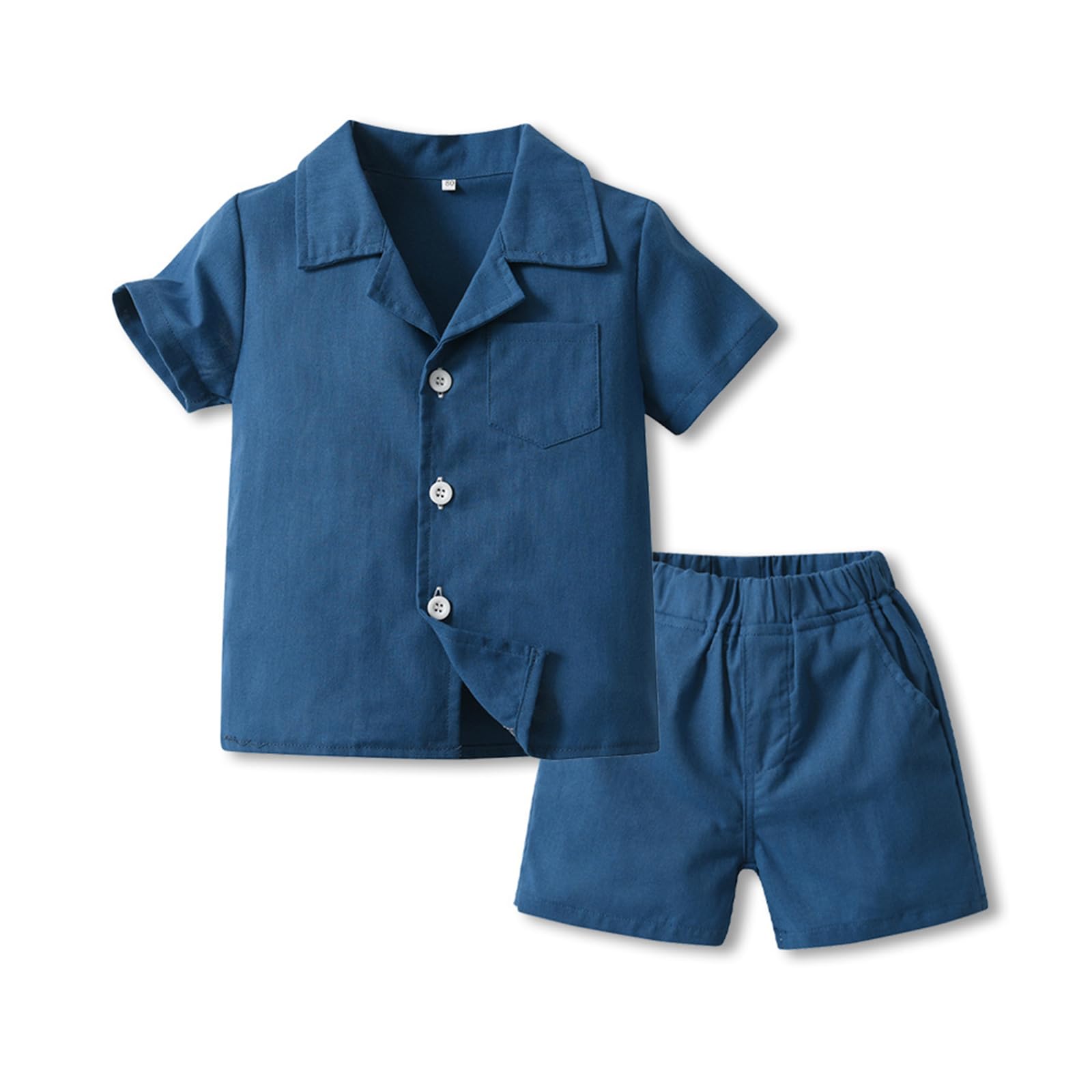 Kurzarm-Set für Jungen Einfarbiges Baumwollhemd mit Reverskragen Bequeme Shirts Lässige Shorts Atmungsaktiv Schnell Trocknend Oberteil Sommer Alter 2-6 Jahre
