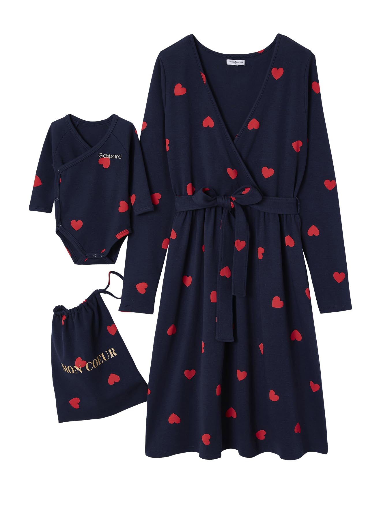 ENVIE DE FRAISE Kit Maternité Mon Coeur Chemise de Nuit Grossesse + Body bébé + pochon