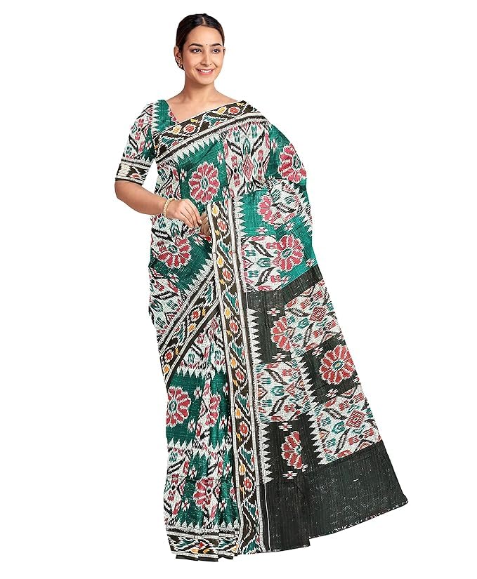 Image of Ikat Women's Cotton Saree, Handmade Pure Cotton Khandua Saree, Ikkat Orissa Traditional Handloom Saree without Blouse
