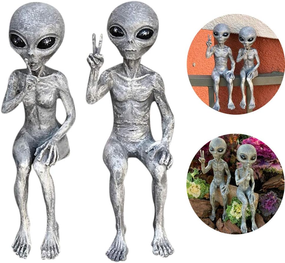 2 Pcs Outer Space Alien Garden Statue Figurine décoration Jardin