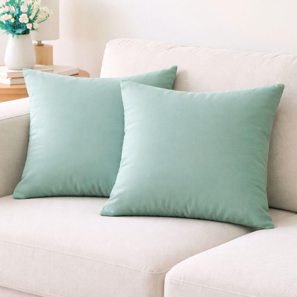600 TC 100% Egyptian Cotton Cushion Covers | Pack of 2 | Envelope Closure | Ultra Soft & Skin-Friendly Texture Luxury Solid Pillow Covers for Sofa & Bedroom (Size: 22x22 inch) Sage
