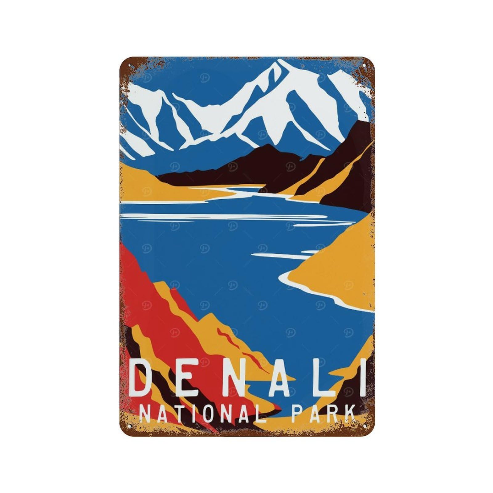 Garage Style Denali National Park Print Rusty Metal Tin Sign 11.8"x7.9", Classic Wall Plaque for Bar And Workshop