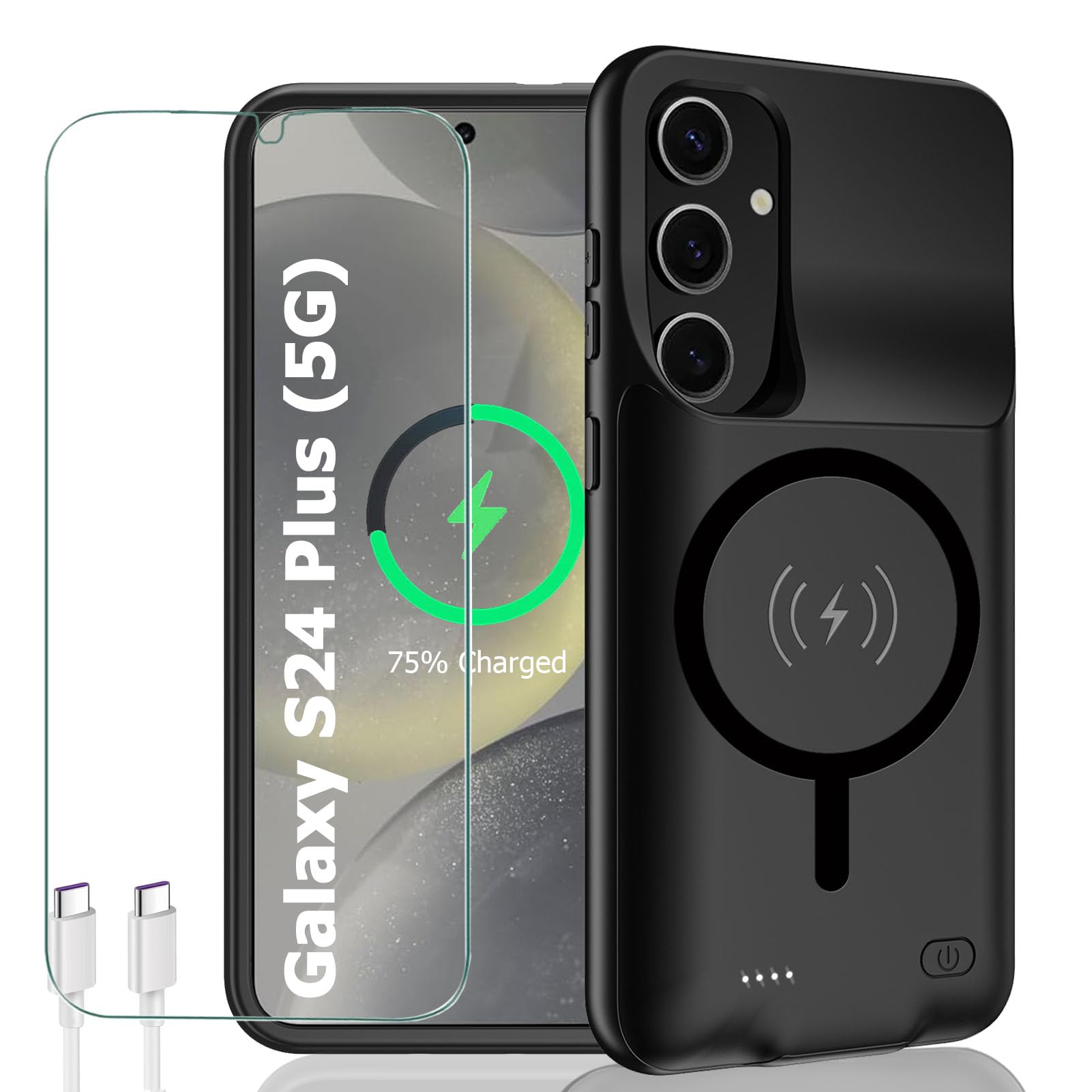 Battery Case for Galaxy S24 Plus, 12000mAh Portable Wireless Charging Case Supporting CarPlay, Compatible with Galaxy S24 Plus (6.7 inch) Rechargeable