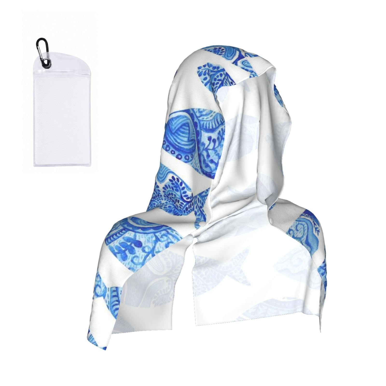 SATUSA Fish Painting Print Cooling Hoodie Towel, Cooling Towels For Neck And Face, Quick Drying Absorbent Cooling Head Towel Beach Camping Gym Construction(2pcs)
