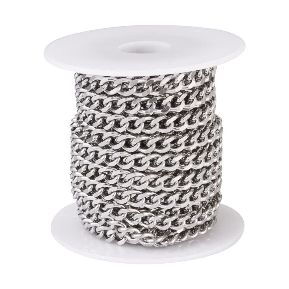 16.4 Feet/5M Stainless Steel Chain Metal Color Unwelded Cuban Link Chain Faceted Curb Cable Chains Necklace Chain Links 7x... - Review, Price and Buying Guide