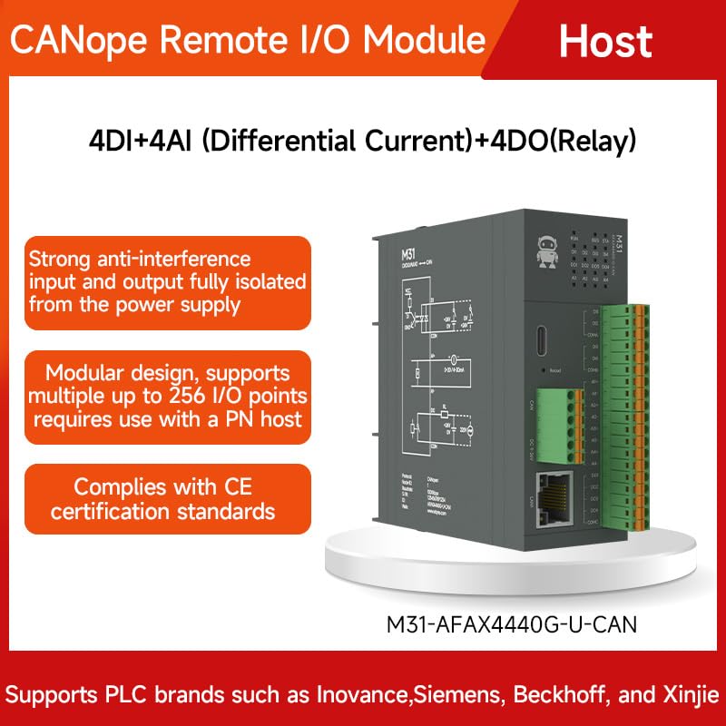 Módulo IO con Modbus RTU de alta velocidad, protocolo CANopen y distribución 4DI+4AI 4DO 2
