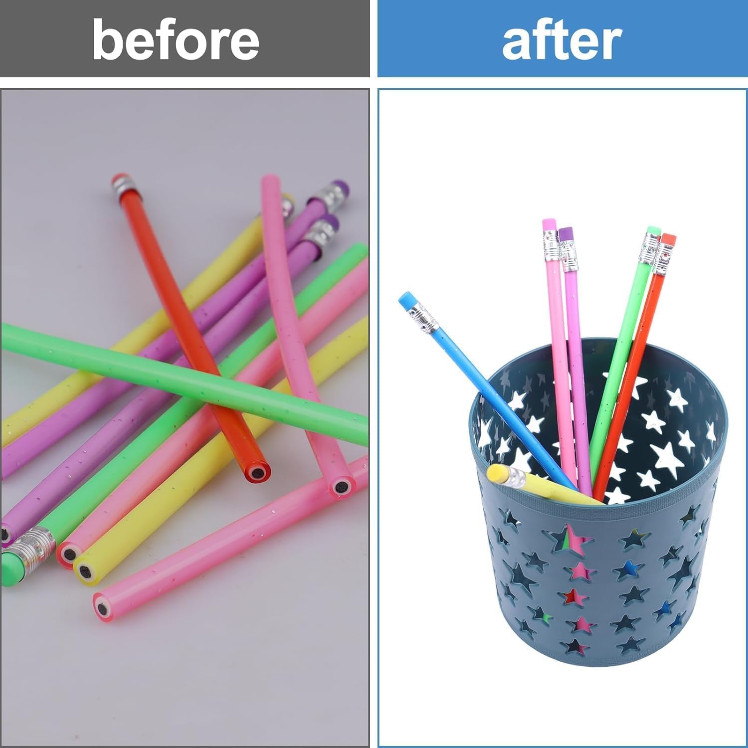ZESHGON 8 Pcs Pen Pots, Plastic Multifunction Desk Organiser, Pencil Holder Cup Hollow Star Pencil Pots, Makeup Brush Tidy Organizer, Large Capacity Cylinder Pen Pots for Desk Supplies(4 colours) - Image 4