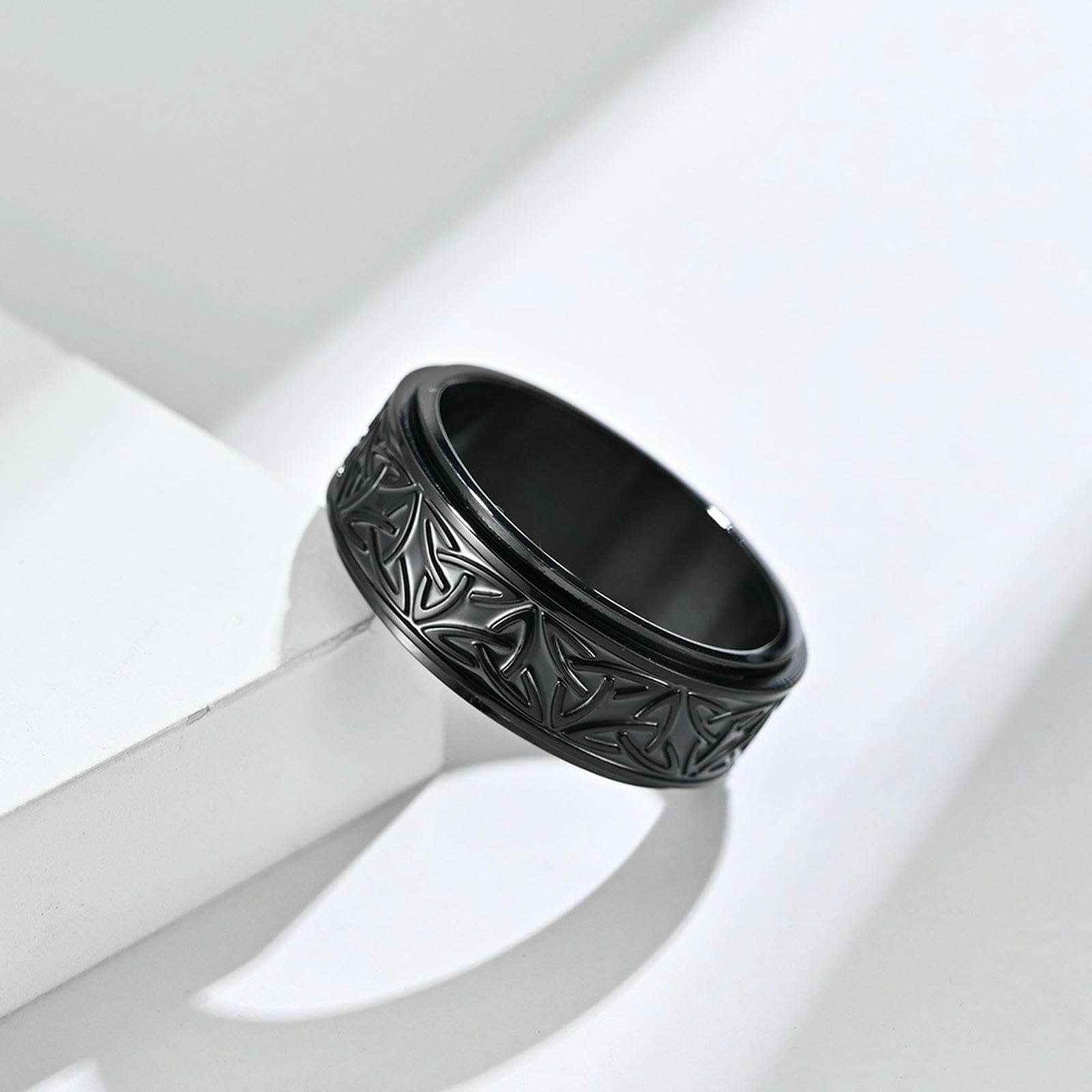 Nordic Viking Triquetra Spinner Ring Titanio Cinturino Rotante Regolabile Antistress Gioielli per Uomo e Donna Minimalista Unisex Acces