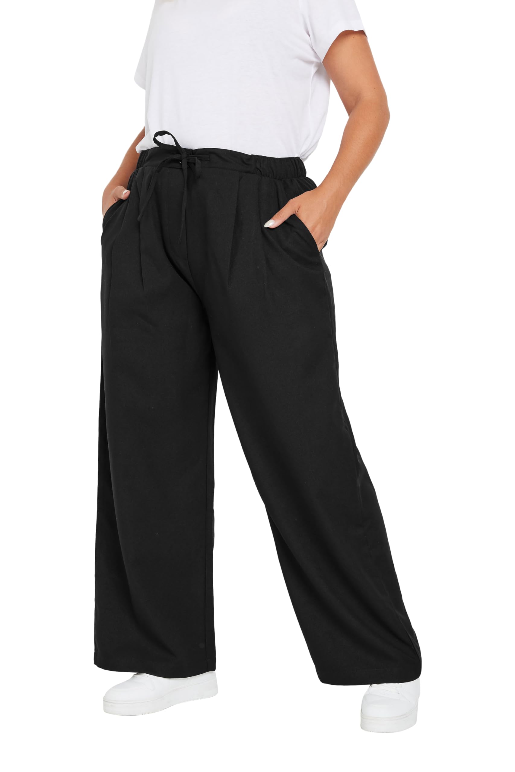 Yours Women's Black Curve Drawstring Wide Leg Trousers - Plus Size Curve